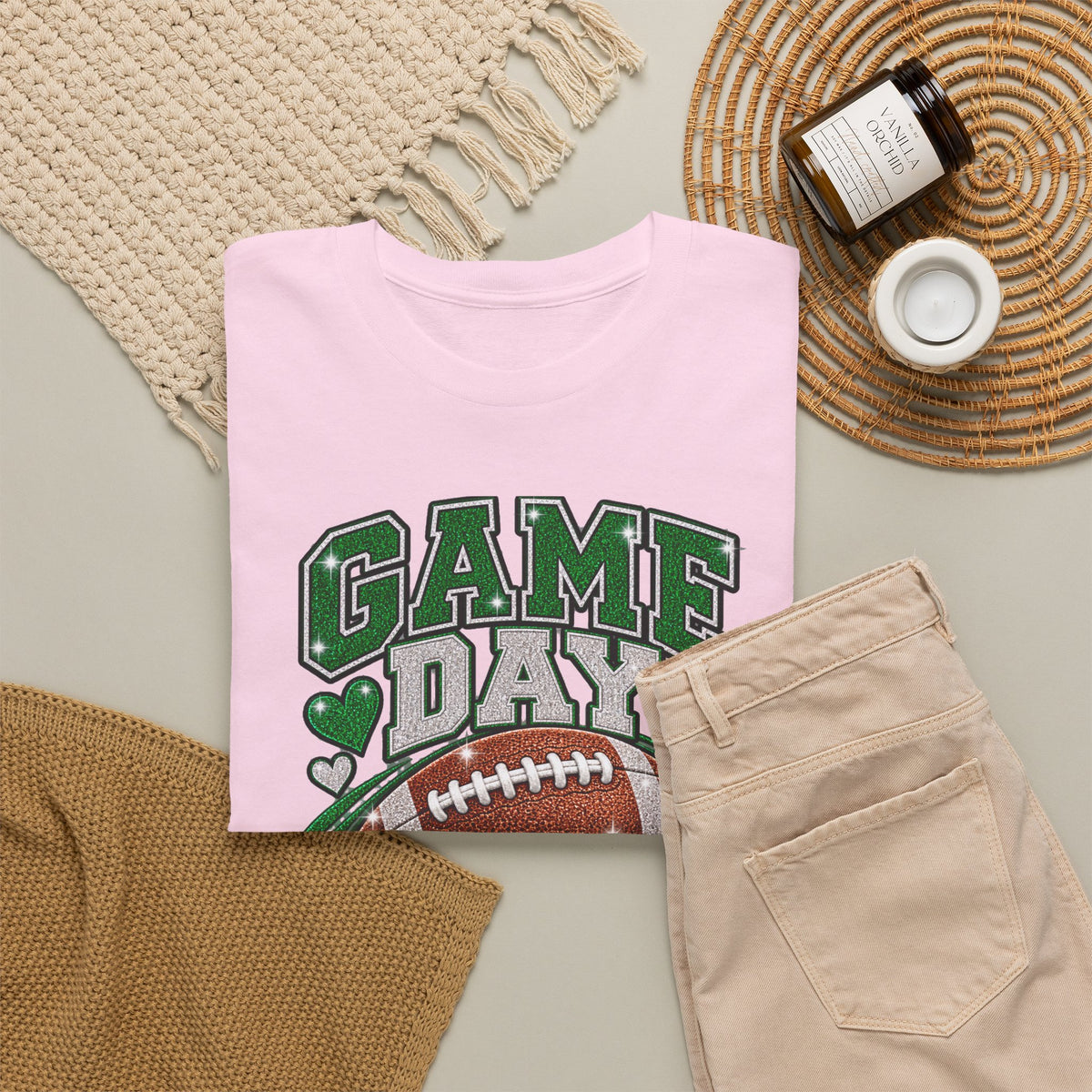 Personalized Game Day Football Grandma Shirt — Emerald Silver