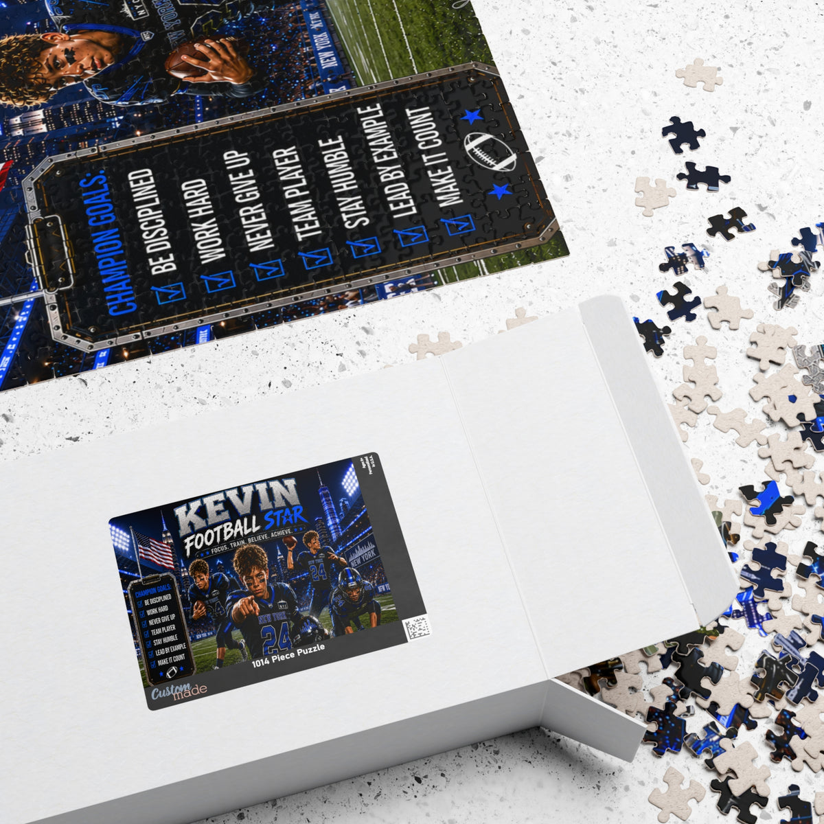 Personalized Football Puzzle for Boys, Custom Name and Number Puzzle, Football Star Gift, Sports Photo Puzzle, Kids Athlete Gift