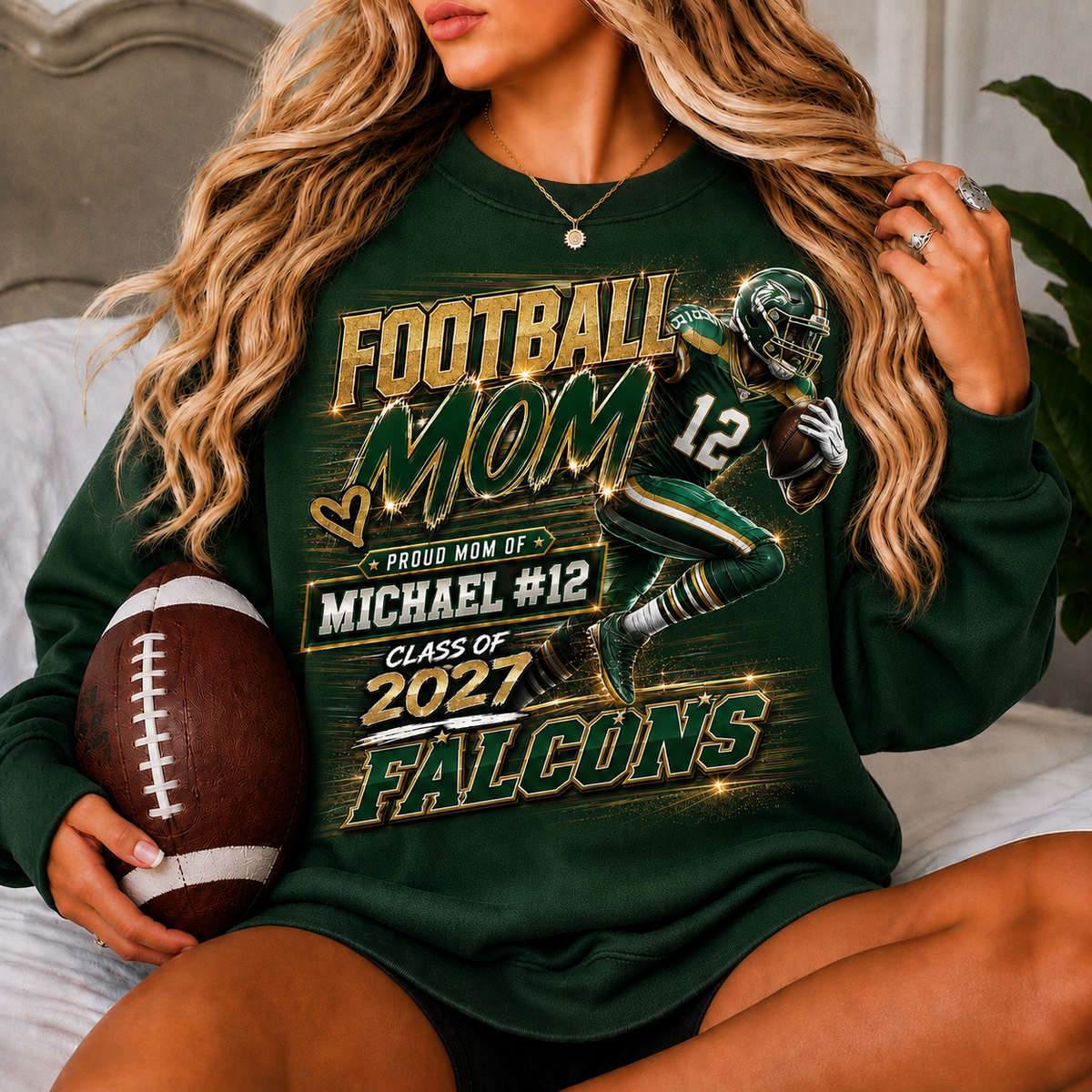 Personalized Football Mom Sweatshirt, Custom Player Name Number Team, Senior Mom 2027, Game Day Football Mom Gift