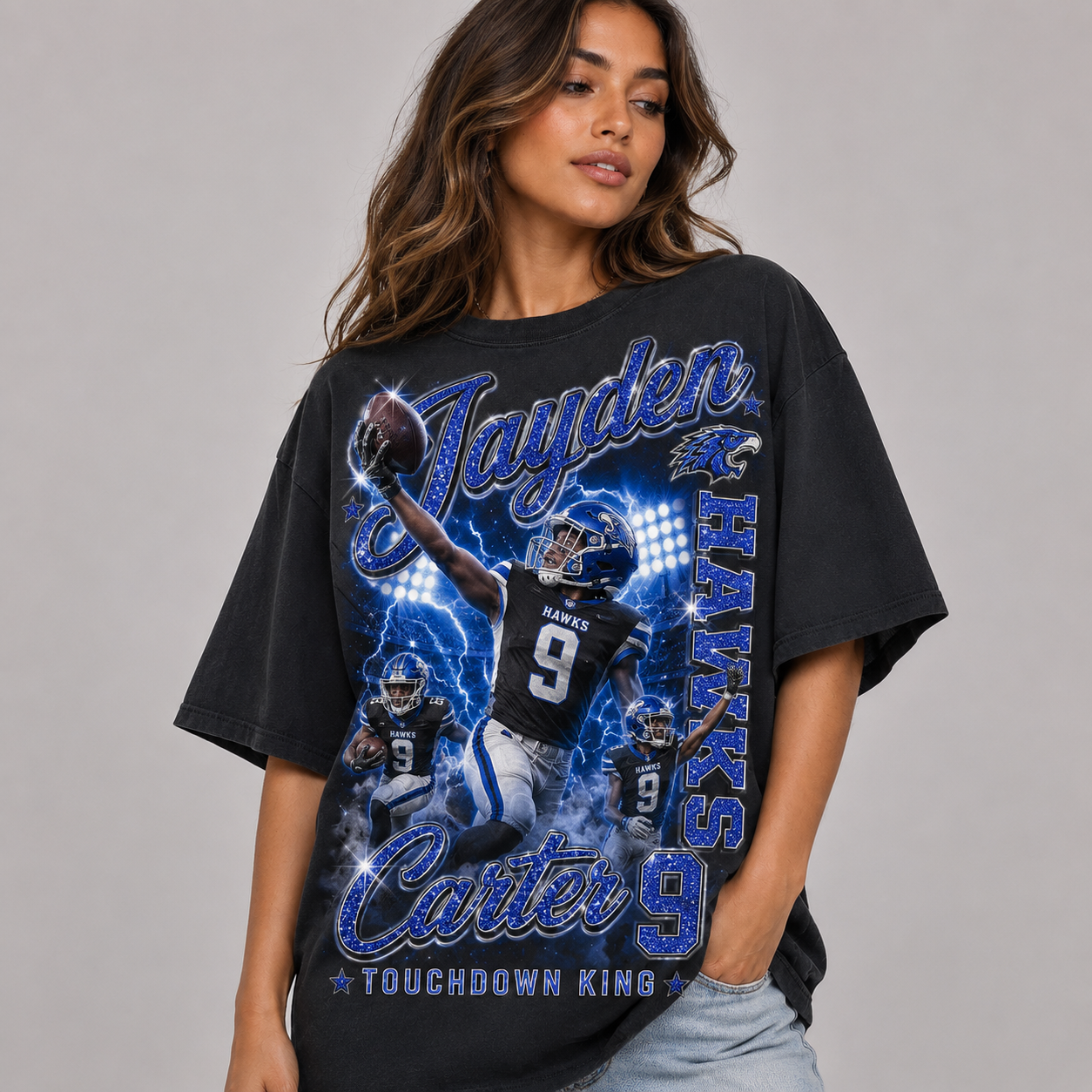 Personalized Football Mom Shirt, Custom Player Name Number, Game Day Mom Tee, Glitter Effect Football Shirt, Senior Night Gift