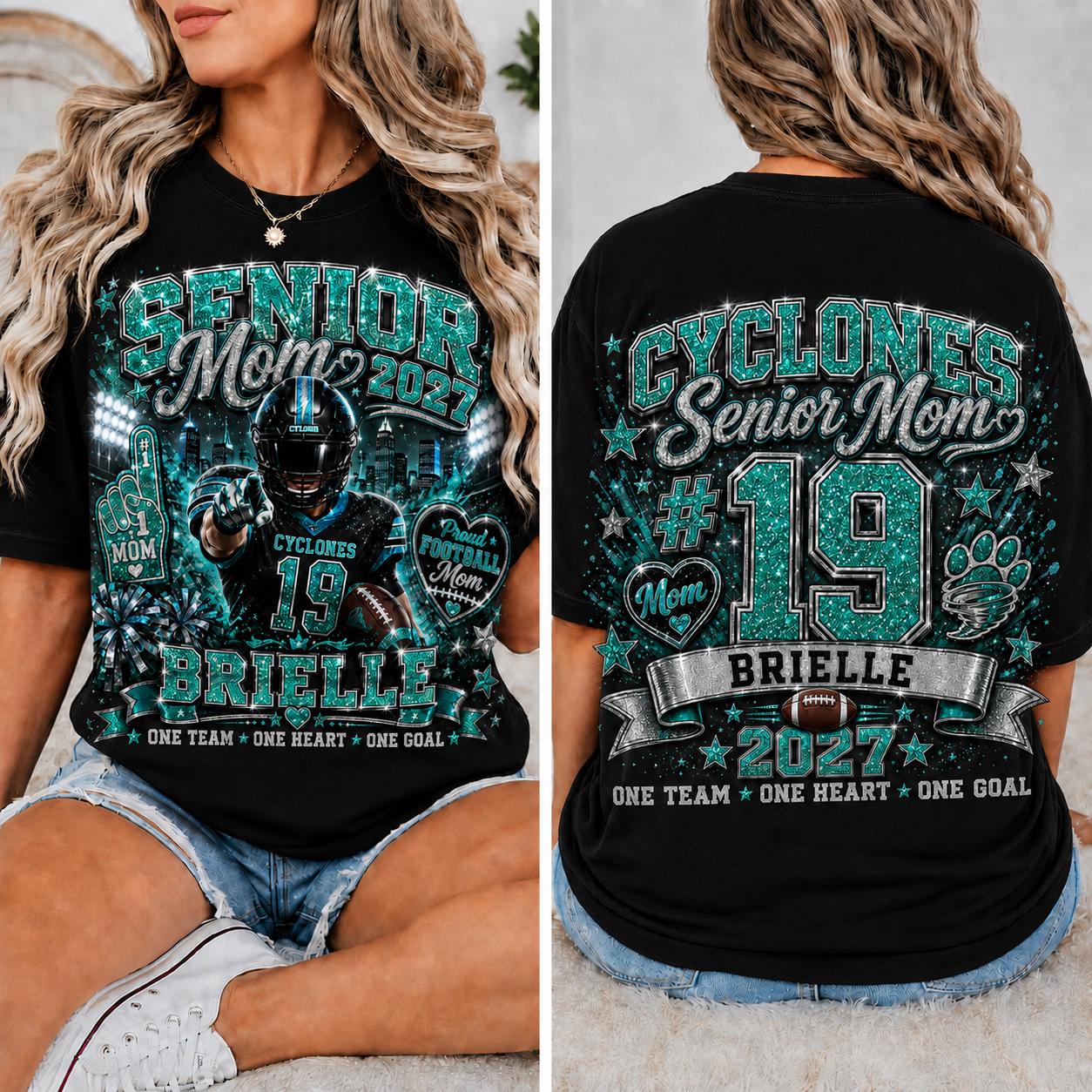 Personalized Senior Football Mom Shirt, Custom Player Name Number Tee, Senior Night Game Day Mom Shirt, Glitter Effect Football Gift