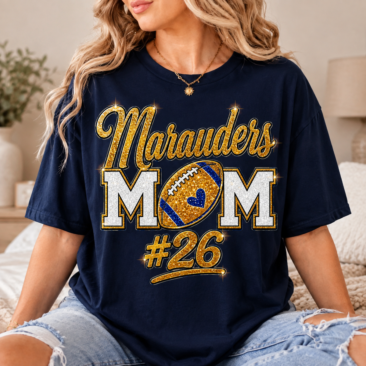Personalized Football Mom Shirt, Custom Player Name Number, Game Day Mom Tee, Senior Football Mom, Glitter Effect Front Back