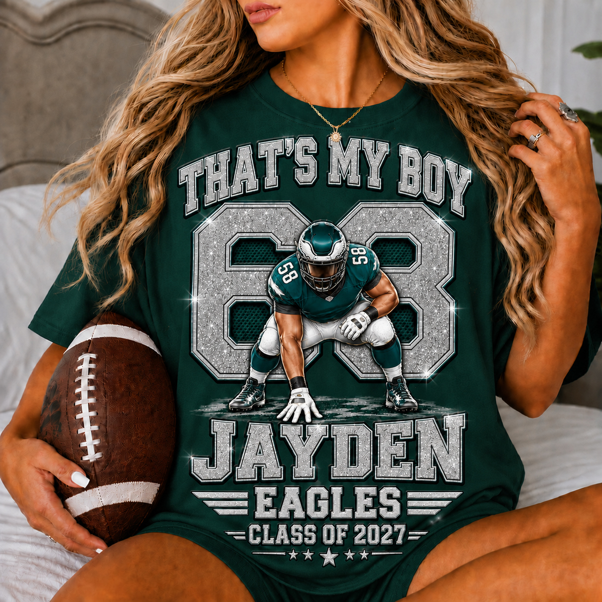 Personalized Football Mom Shirt, Custom Player Name Number Tee, Senior 2027 Mom Shirt, Lineman Game Day Shirt, Glitter Effect