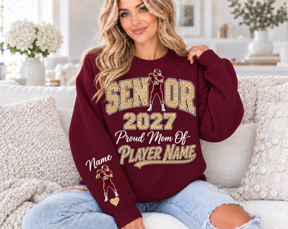 Concept mockup: Burgundy sweatshirt with champagne printed glitter. Burgundy is not yet in available color selector.