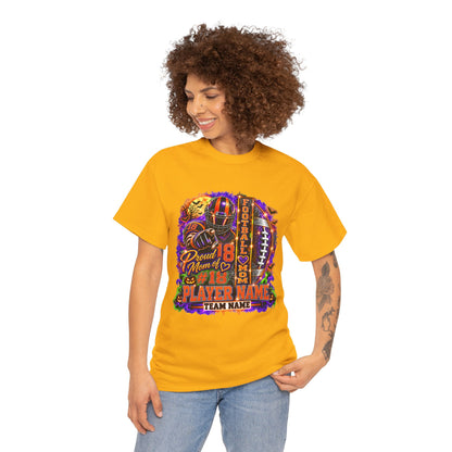 Personalized Halloween Football Mom Shirt, Proud Mom of Player, Custom Player Name Team Name Number, Glitter Effect Game Day Mom Tee