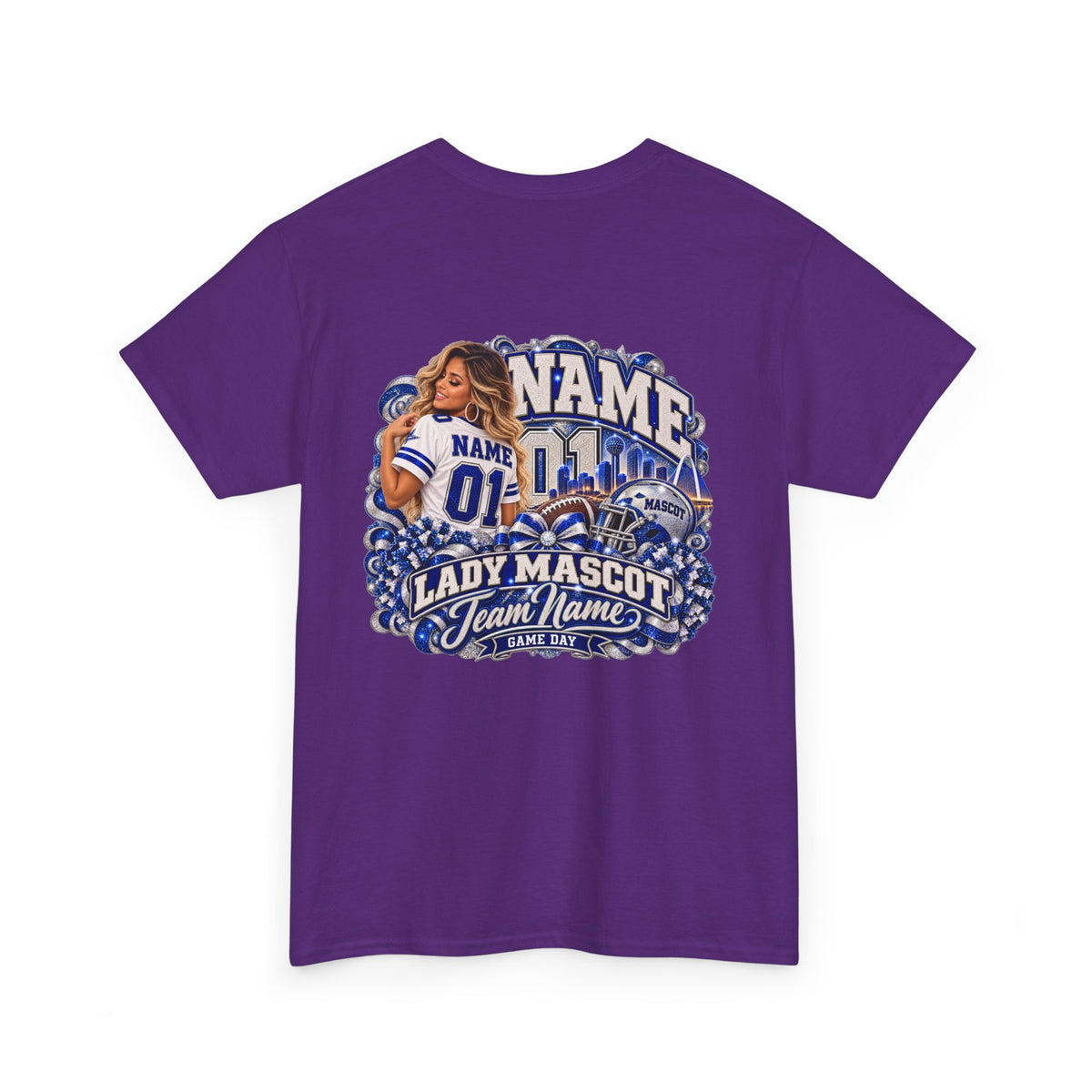 Personalized Football Mom Shirt – Custom Player Name, Number & Team Name – Lady Mascot Game Day Mom Tee – Glitter Effect