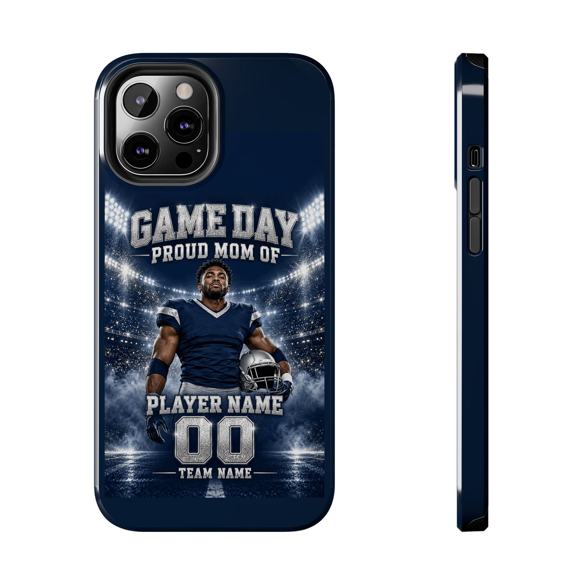 Personalized Game Day Proud Mom Photo Phone Case – Navy & Silver