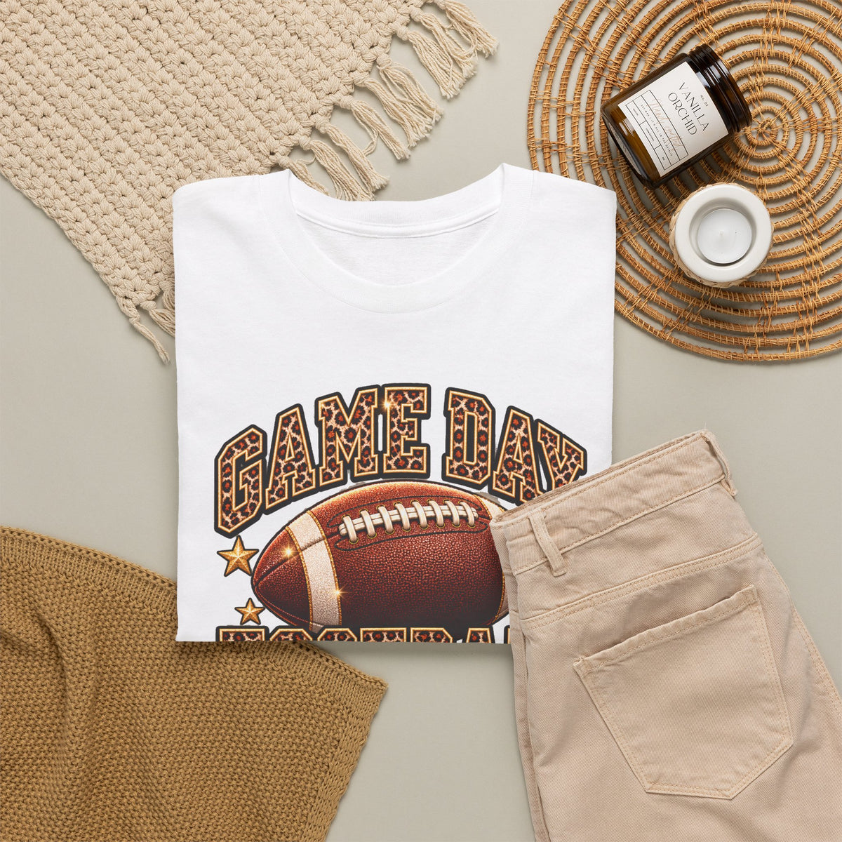Personalized Game Day Football Mama Shirt — Leopard Gold