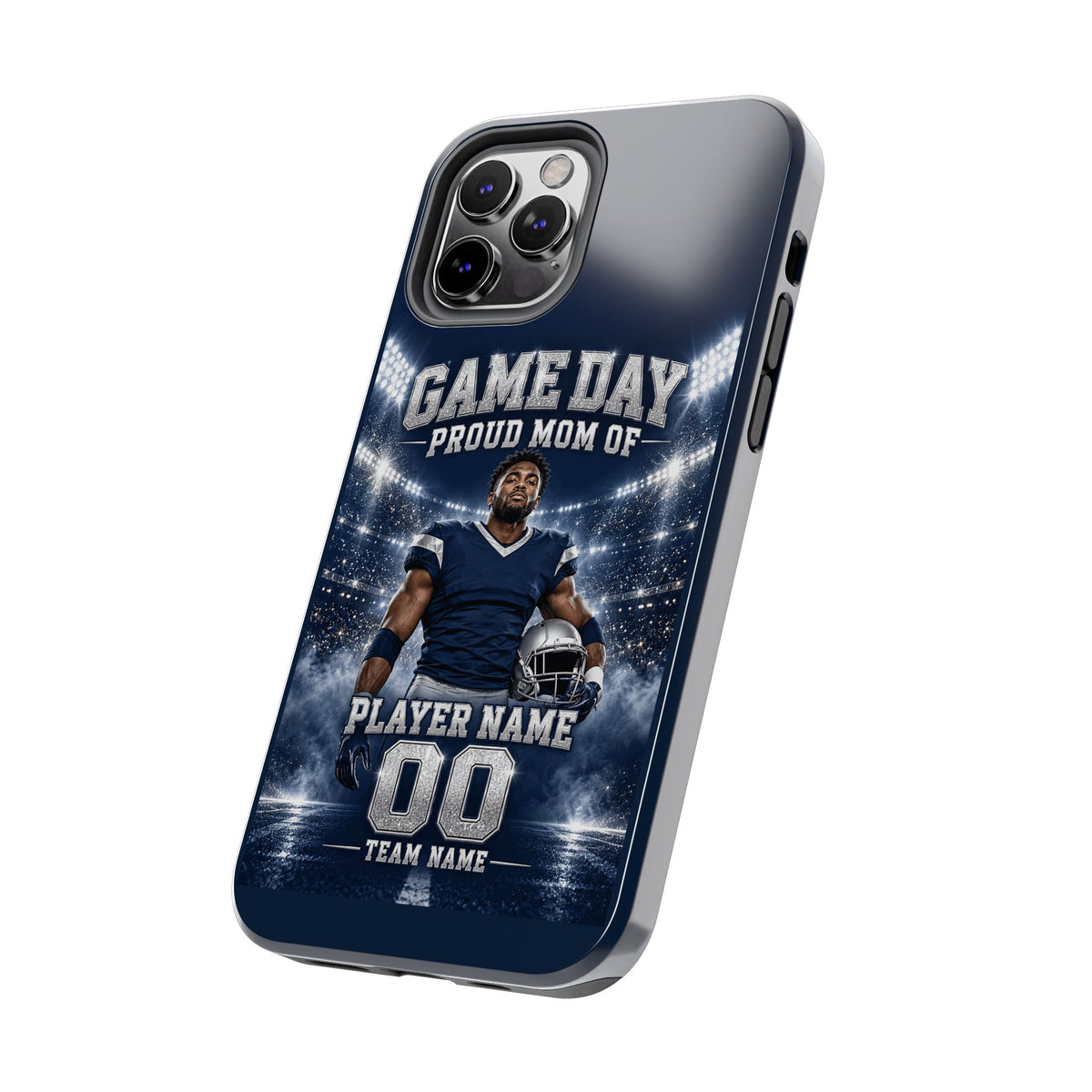 Personalized Game Day Proud Mom Photo Phone Case – Navy & Silver