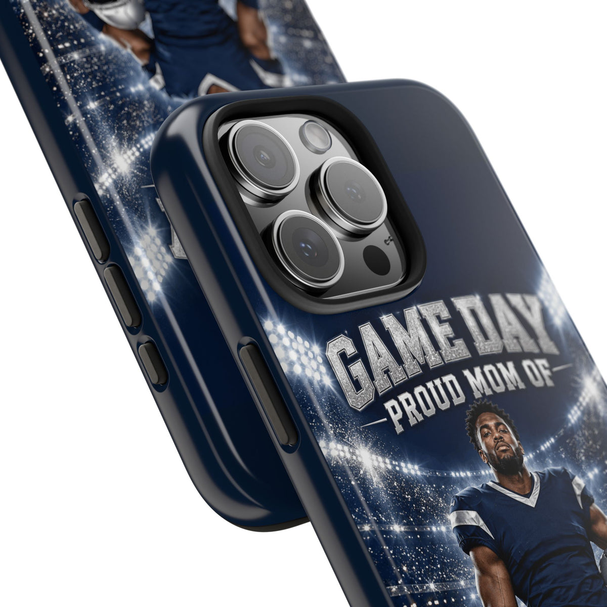 Personalized Game Day Proud Mom Photo Phone Case – Navy & Silver