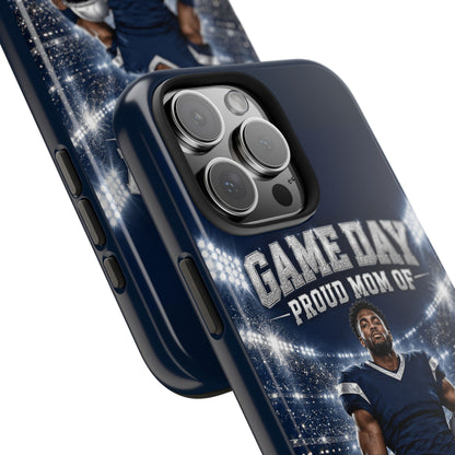 Personalized Game Day Proud Mom Photo Phone Case – Navy & Silver