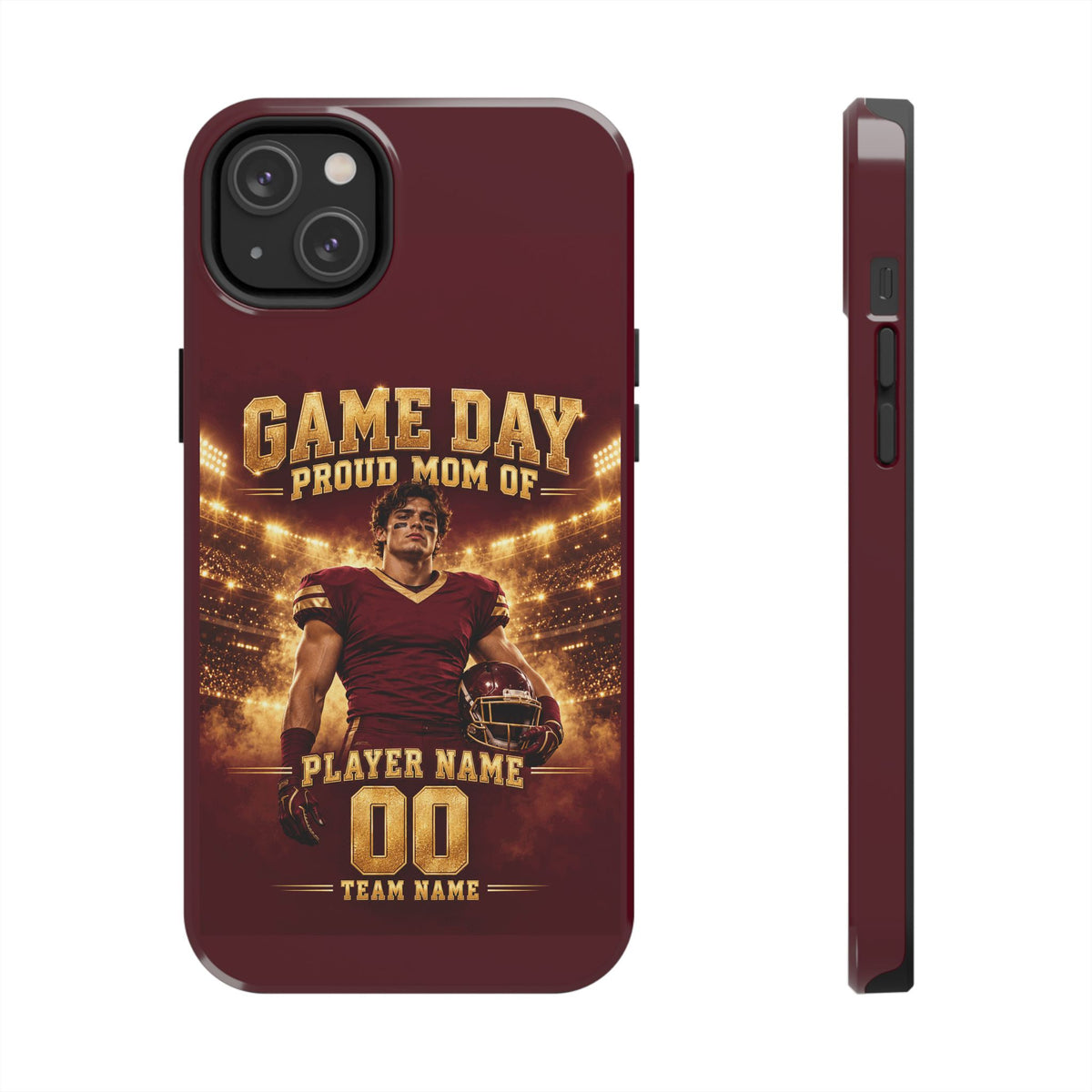 Personalized Game Day Proud Mom Photo Phone Case – Burgundy & Gold