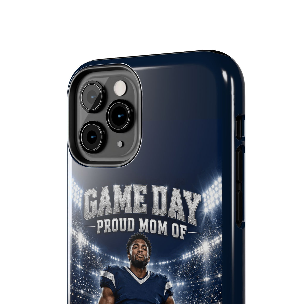 Personalized Game Day Proud Mom Photo Phone Case – Navy & Silver