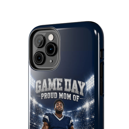Personalized Game Day Proud Mom Photo Phone Case – Navy & Silver