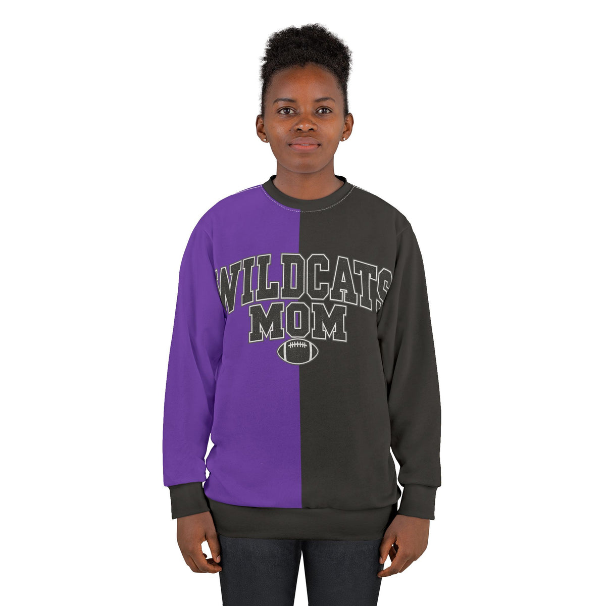 Personalized Wildcats Mom Two Tone Sweatshirt – Black & Purple, Custom Player Name Number