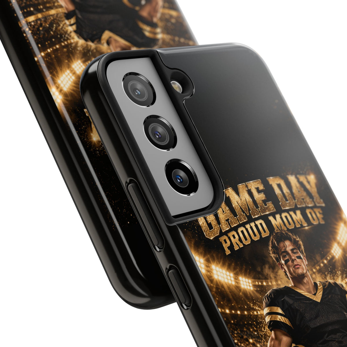 Personalized Game Day Proud Mom Photo Phone Case – Black & Gold