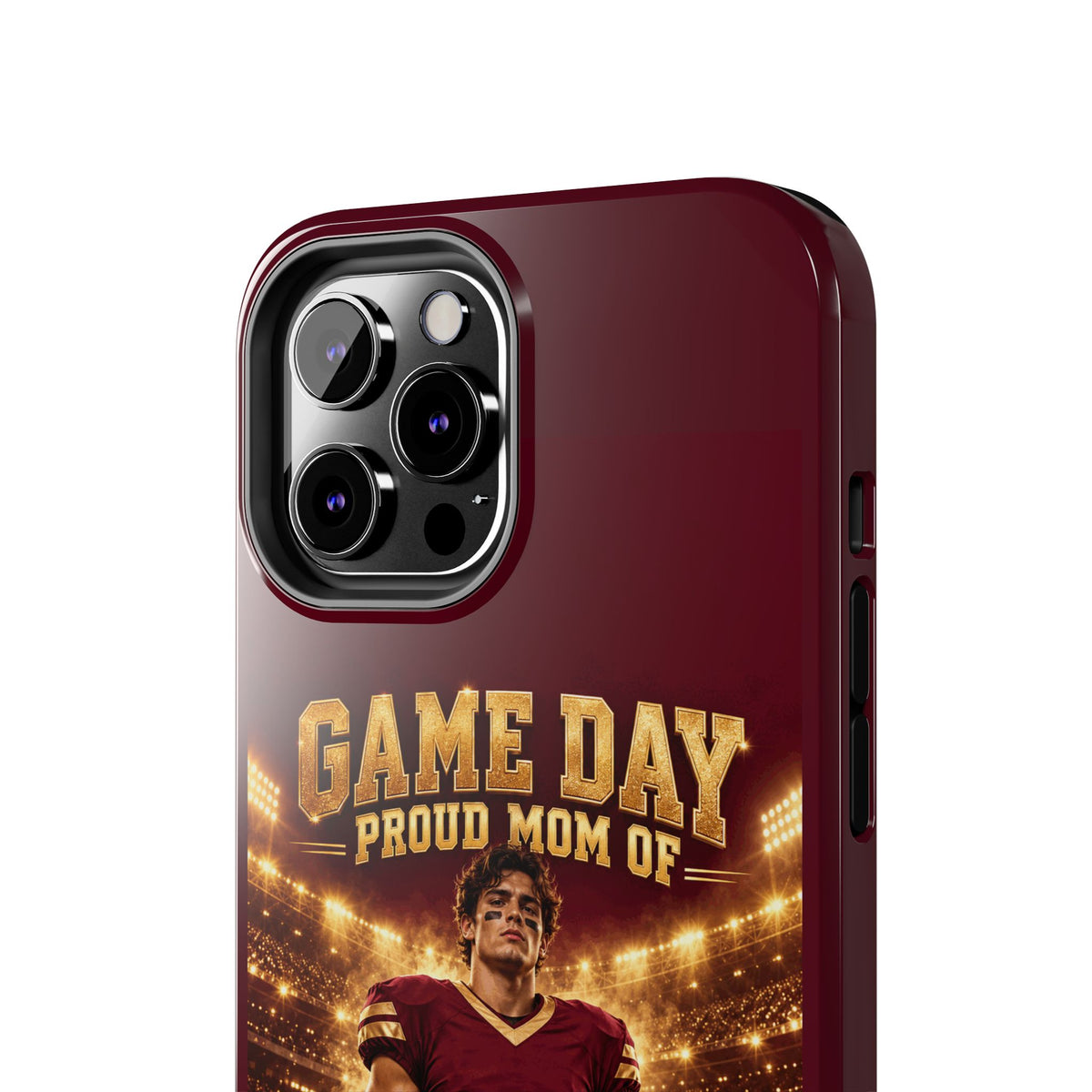 Personalized Game Day Proud Mom Photo Phone Case – Burgundy & Gold