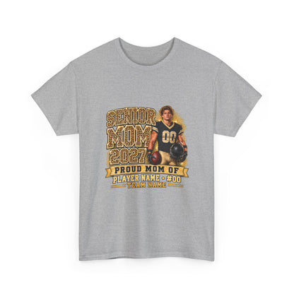 Personalized Senior Mom 2027 Leopard Football Photo Shirt – Gold Glitter Effect, Proud Mom of, Custom Player Name Number & Team