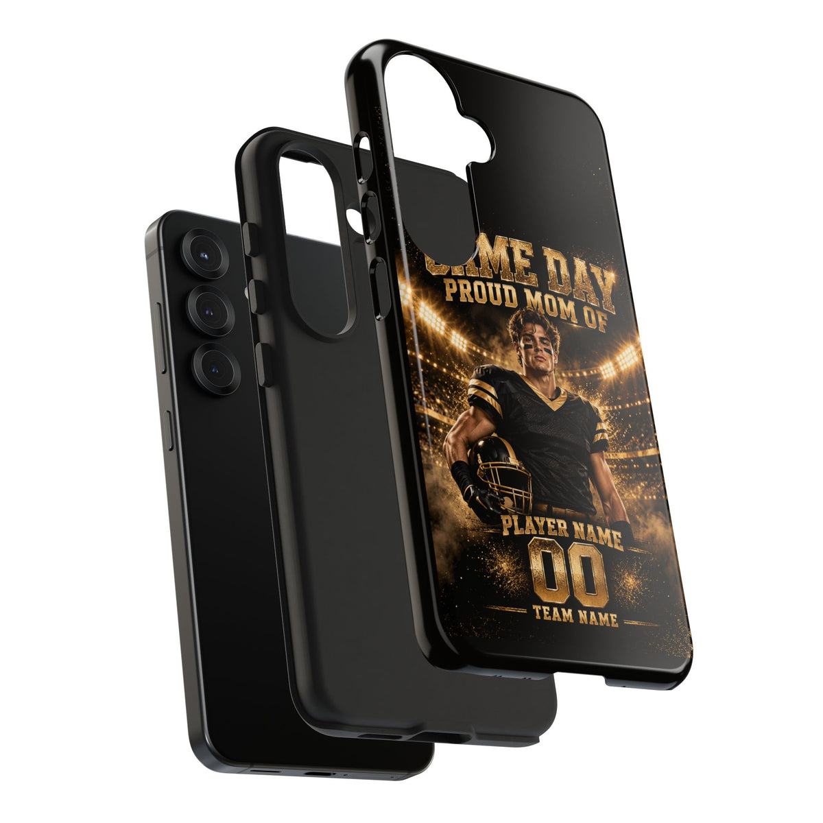 Personalized Game Day Proud Mom Photo Phone Case – Black & Gold