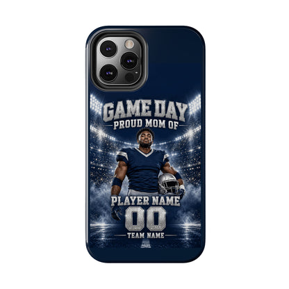 Personalized Game Day Proud Mom Photo Phone Case – Navy & Silver