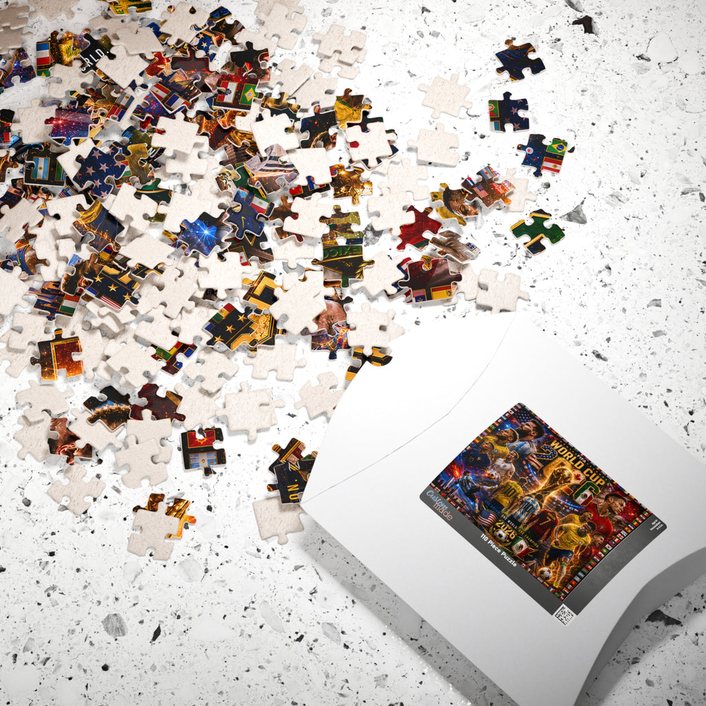 World Cup 2026 Soccer Collage Puzzle — FIFA Tournament Poster Jigsaw