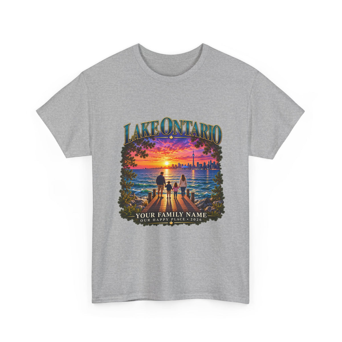 Personalized Lake Ontario Family T-Shirt – Toronto Sunset, Custom Family Name & Our Happy Place