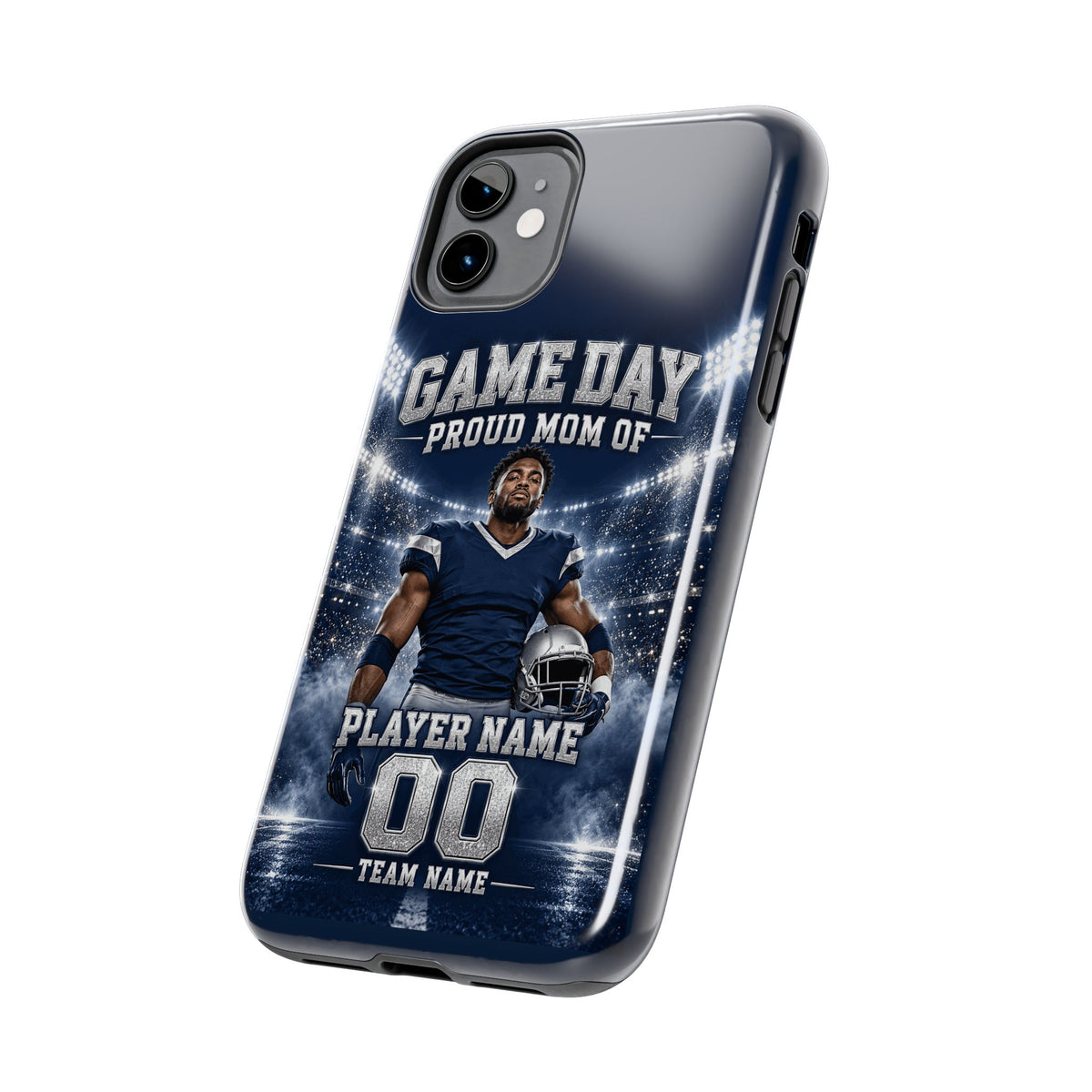 Personalized Game Day Proud Mom Photo Phone Case – Navy & Silver
