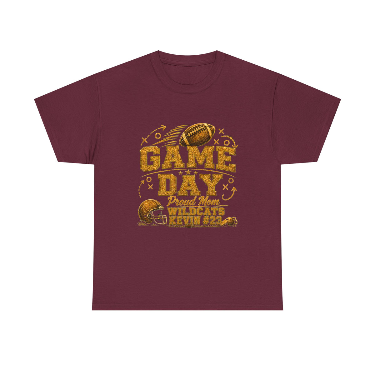 Personalized Game Day Mom Shirt, Custom Football Mom Tee, Player Name Number Team, Proud Mom Shirt, Gold Glitter Effect