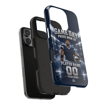 Personalized Game Day Proud Mom Photo Phone Case – Navy & Silver