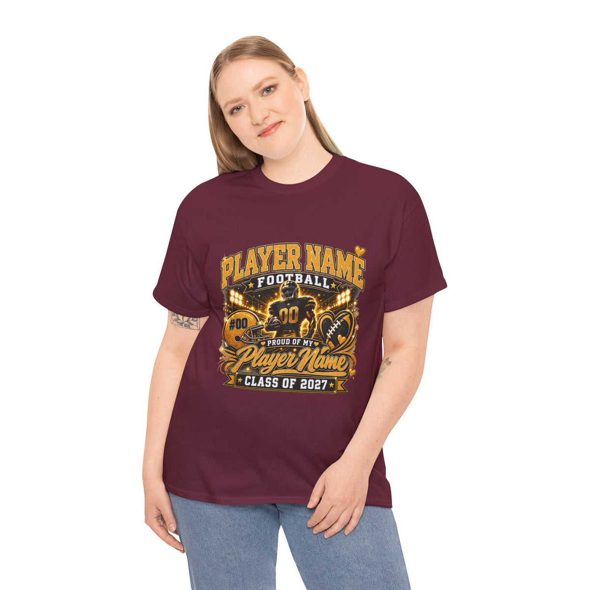 Personalized Senior Football Mom Shirt, Custom Player Name Team Number Tee, Class of 2027 Game Day Mom Shirt, Glitter Effect Football Gift