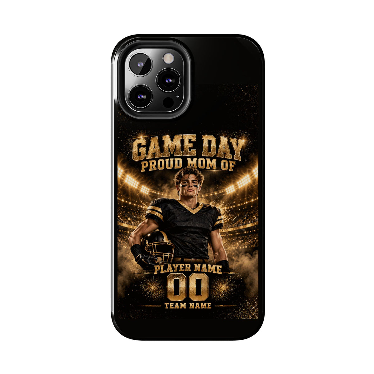 Personalized Game Day Proud Mom Photo Phone Case – Black & Gold