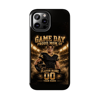 Personalized Game Day Proud Mom Photo Phone Case – Black & Gold