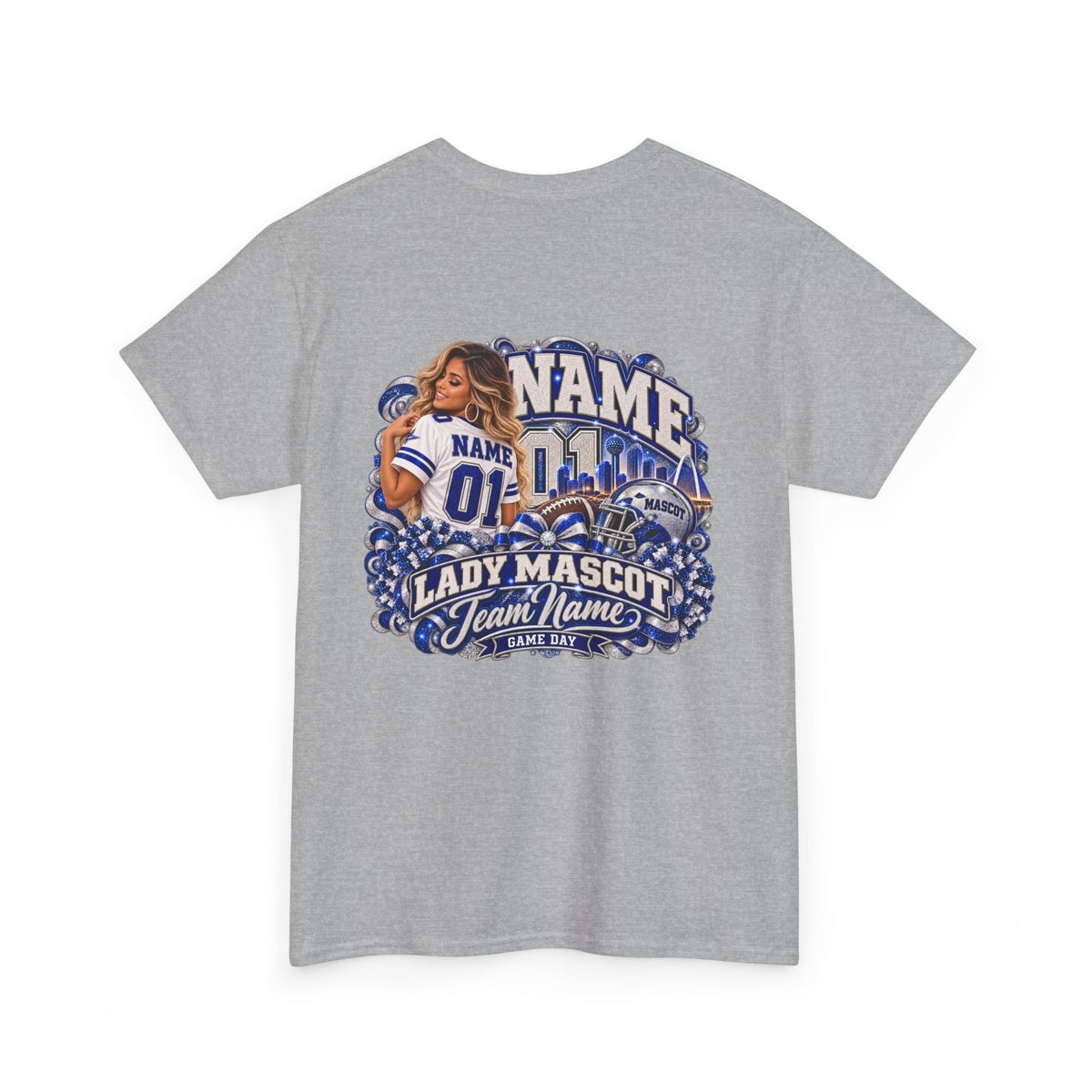 Personalized Football Mom Shirt – Custom Player Name, Number & Team Name – Lady Mascot Game Day Mom Tee – Glitter Effect