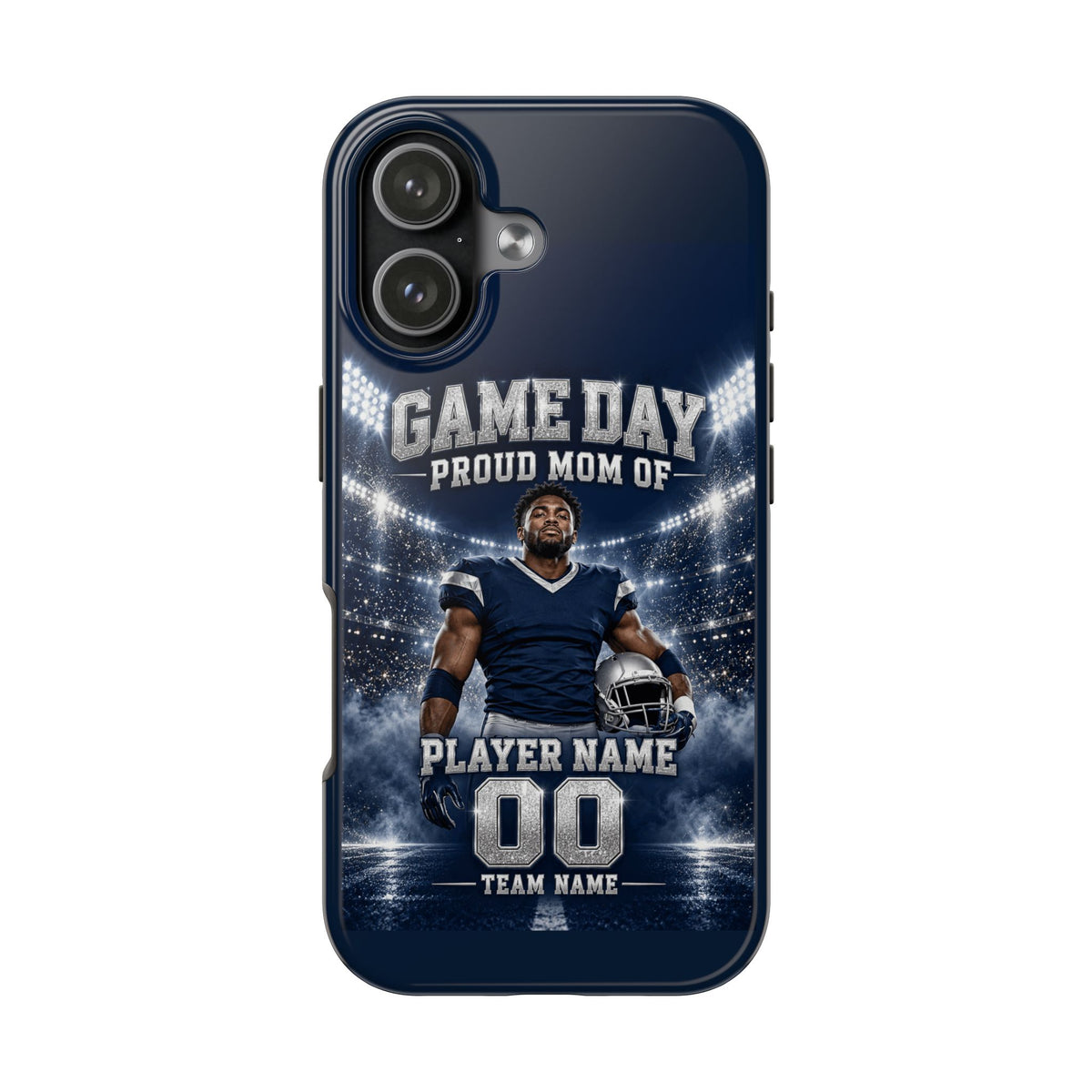 Personalized Game Day Proud Mom Photo Phone Case – Navy & Silver