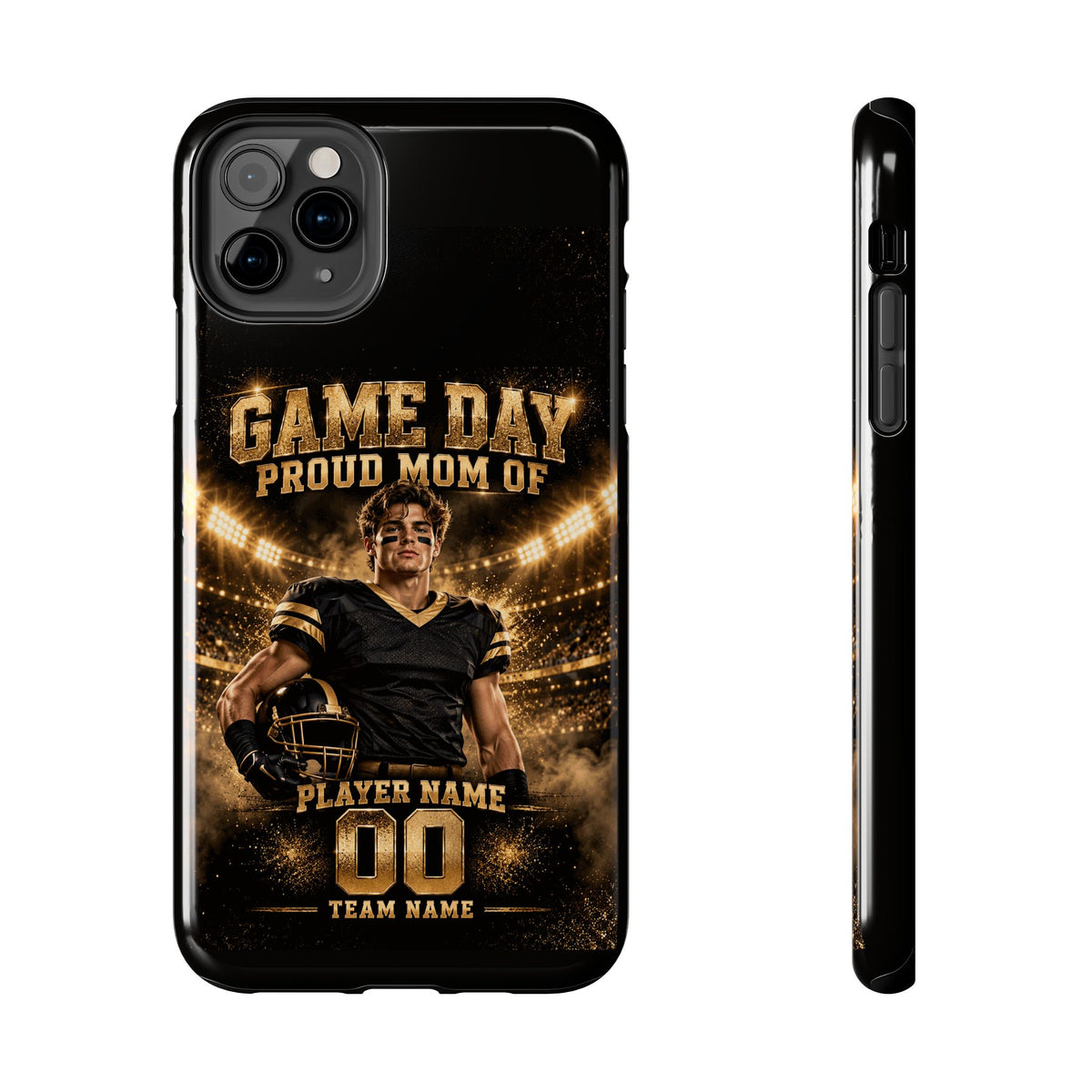 Personalized Game Day Proud Mom Photo Phone Case – Black & Gold