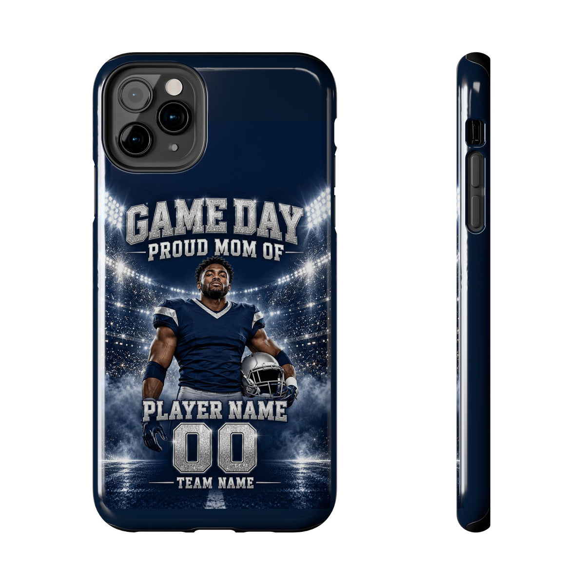 Personalized Game Day Proud Mom Photo Phone Case – Navy & Silver