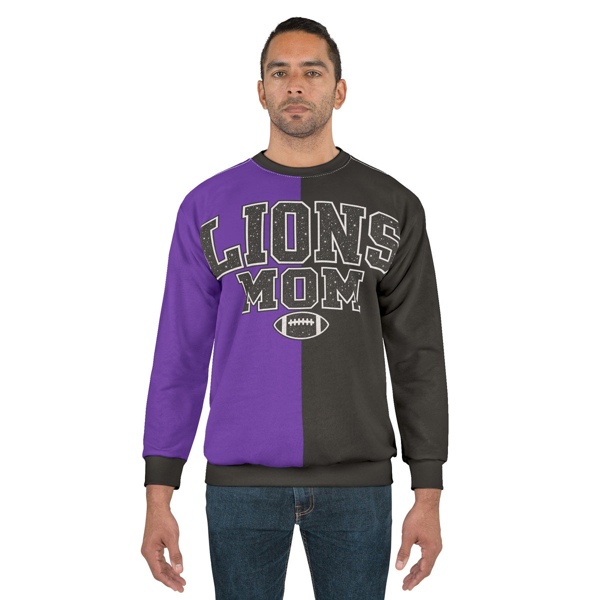 Personalized Lions Mom Two Tone Sweatshirt – Black & Purple, Custom Player Name Number