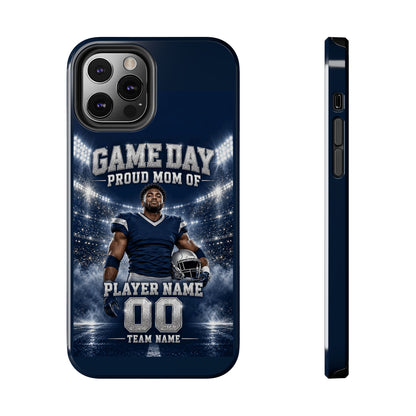 Personalized Game Day Proud Mom Photo Phone Case – Navy & Silver
