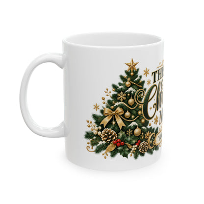 Personalized This Is My Christmas Mug — Elegant Green and Gold Trees