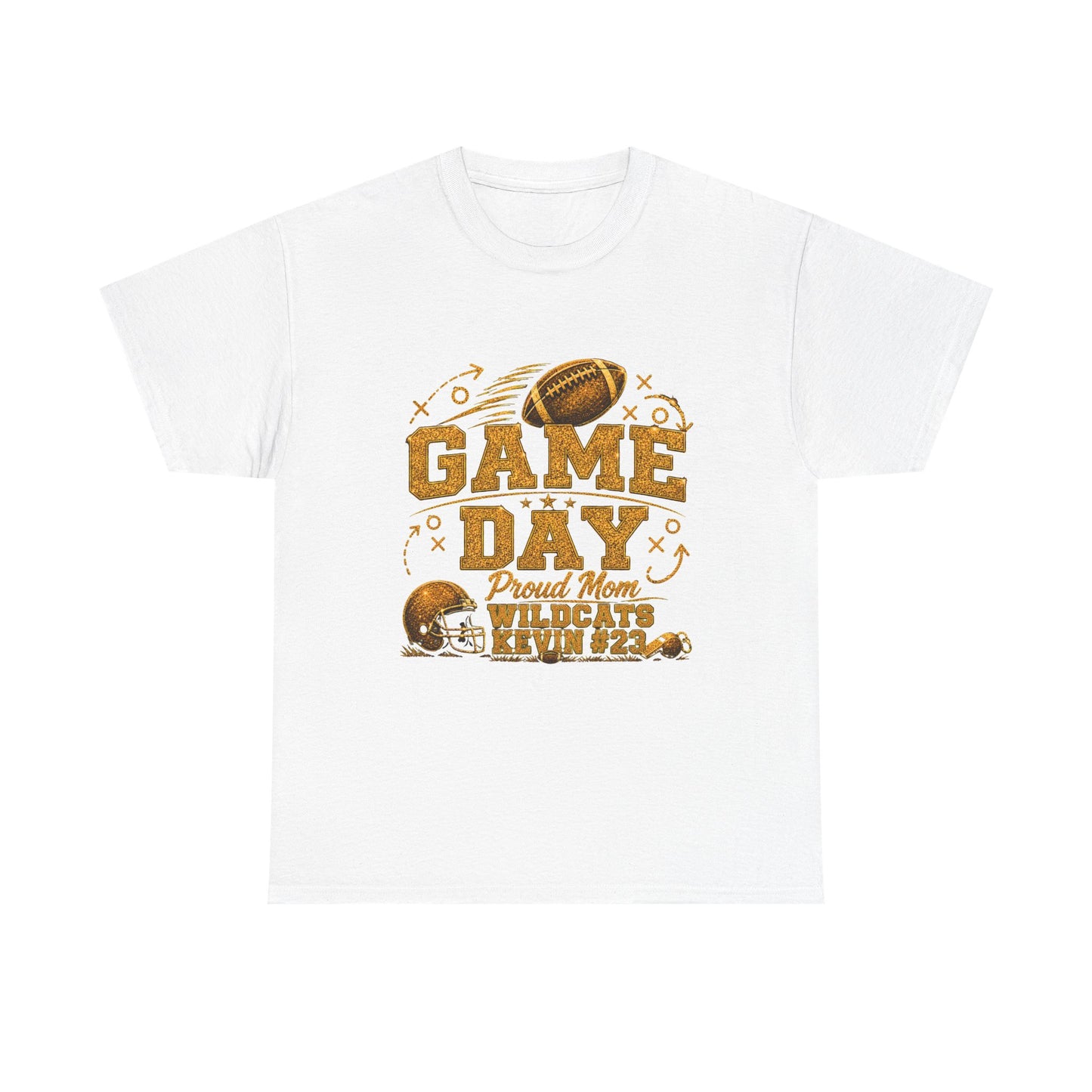 Personalized Game Day Mom Shirt, Custom Football Mom Tee, Player Name Number Team, Proud Mom Shirt, Gold Glitter Effect