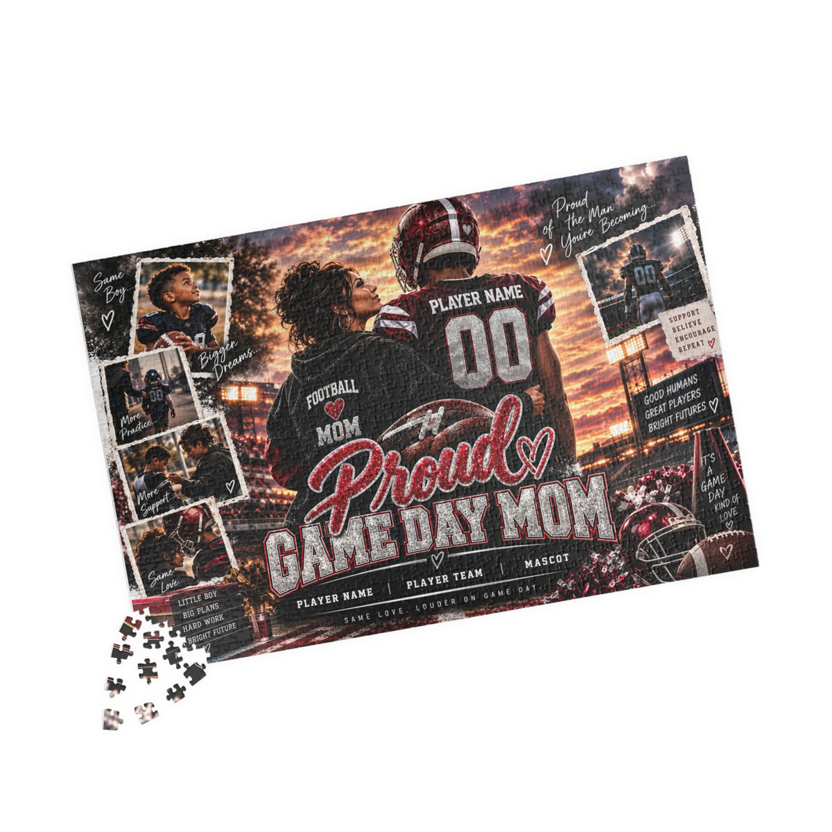 Personalized Football Mom Puzzle – Proud Game Day Mom Gift, Custom Player Name & Team, Mother Son Keepsake, Senior Night Gift 110 520 1014 pice
