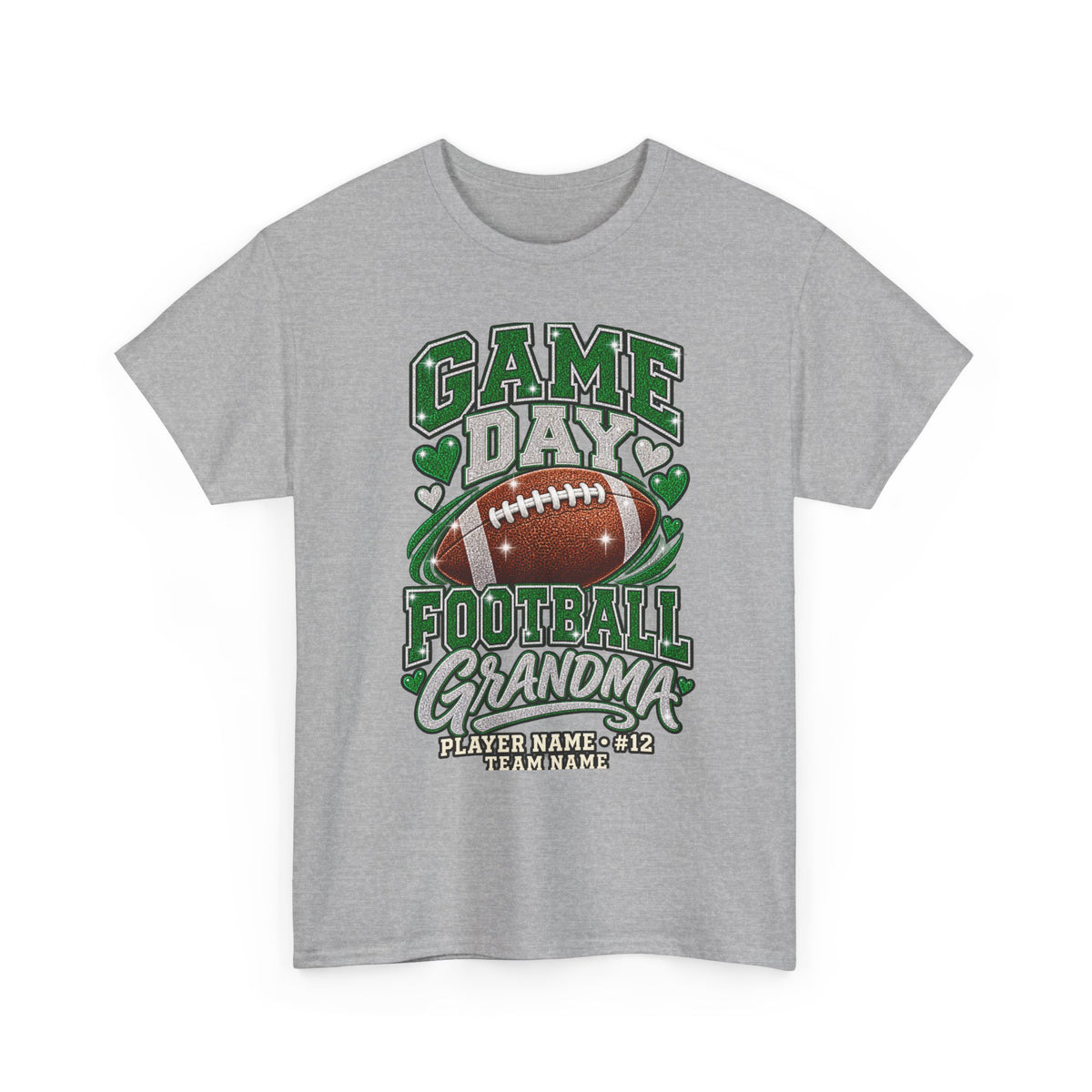 Personalized Game Day Football Grandma Shirt — Emerald Silver