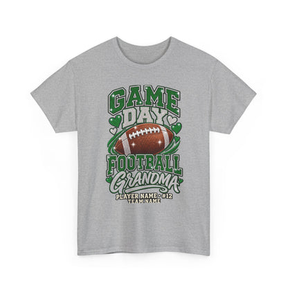 Personalized Game Day Football Grandma Shirt — Emerald Silver