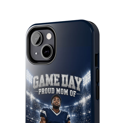 Personalized Game Day Proud Mom Photo Phone Case – Navy & Silver