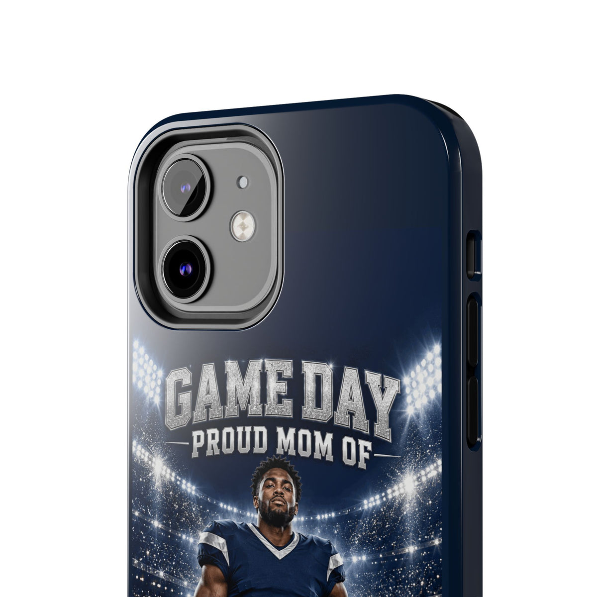 Personalized Game Day Proud Mom Photo Phone Case – Navy & Silver