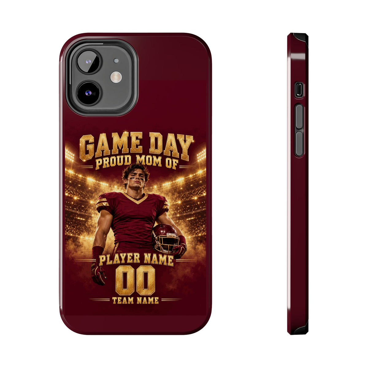 Personalized Game Day Proud Mom Photo Phone Case – Burgundy & Gold