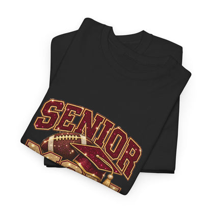 Personalized Senior Mom 2027 Football Shirt – Burgundy Gold Graduation Cap, Custom Player Name Number & Team