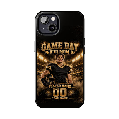 Personalized Game Day Proud Mom Photo Phone Case – Black & Gold