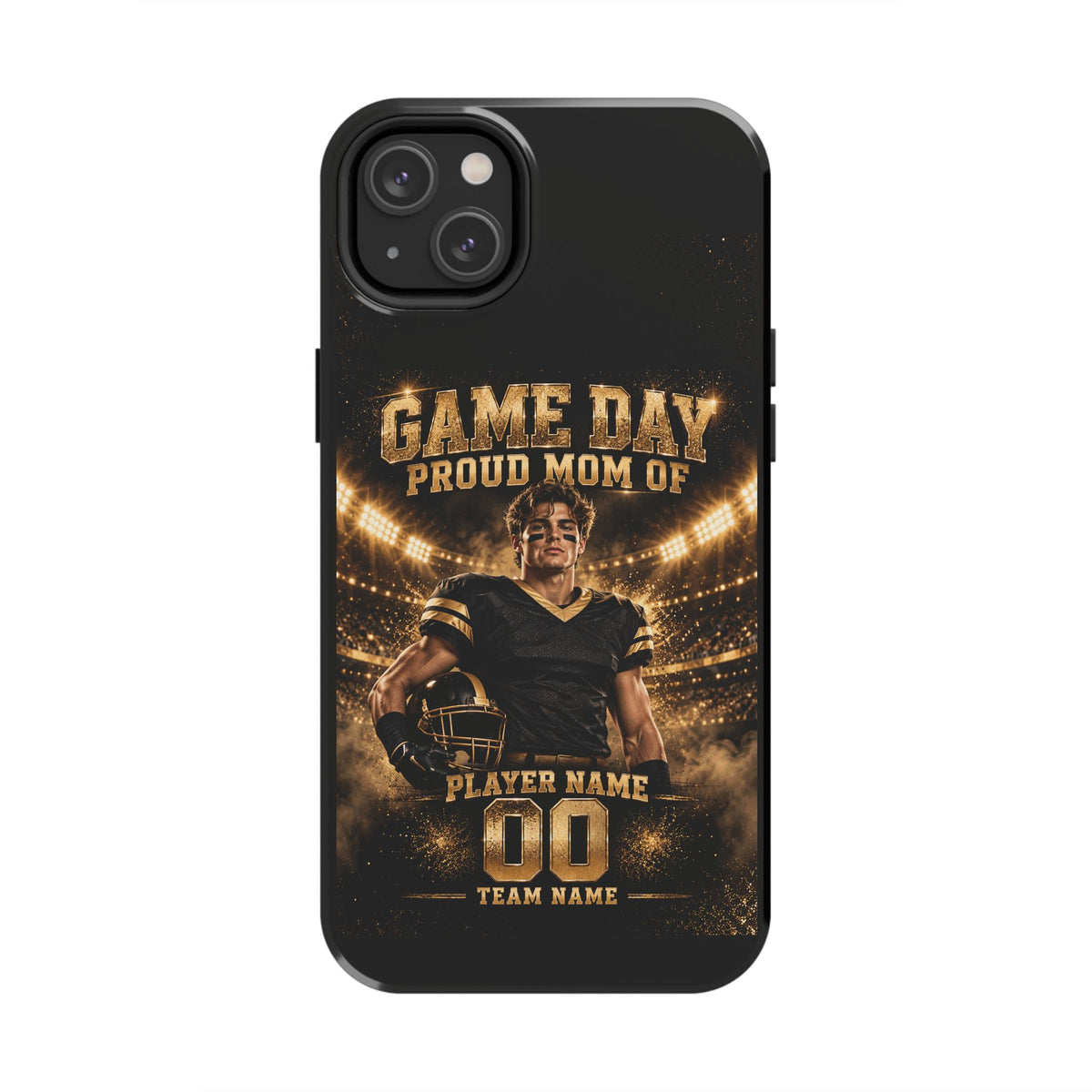 Personalized Game Day Proud Mom Photo Phone Case – Black & Gold