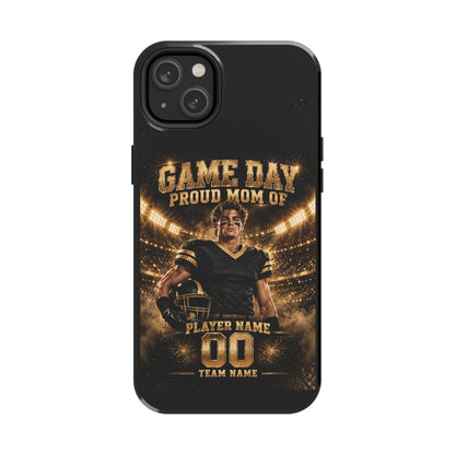 Personalized Game Day Proud Mom Photo Phone Case – Black & Gold